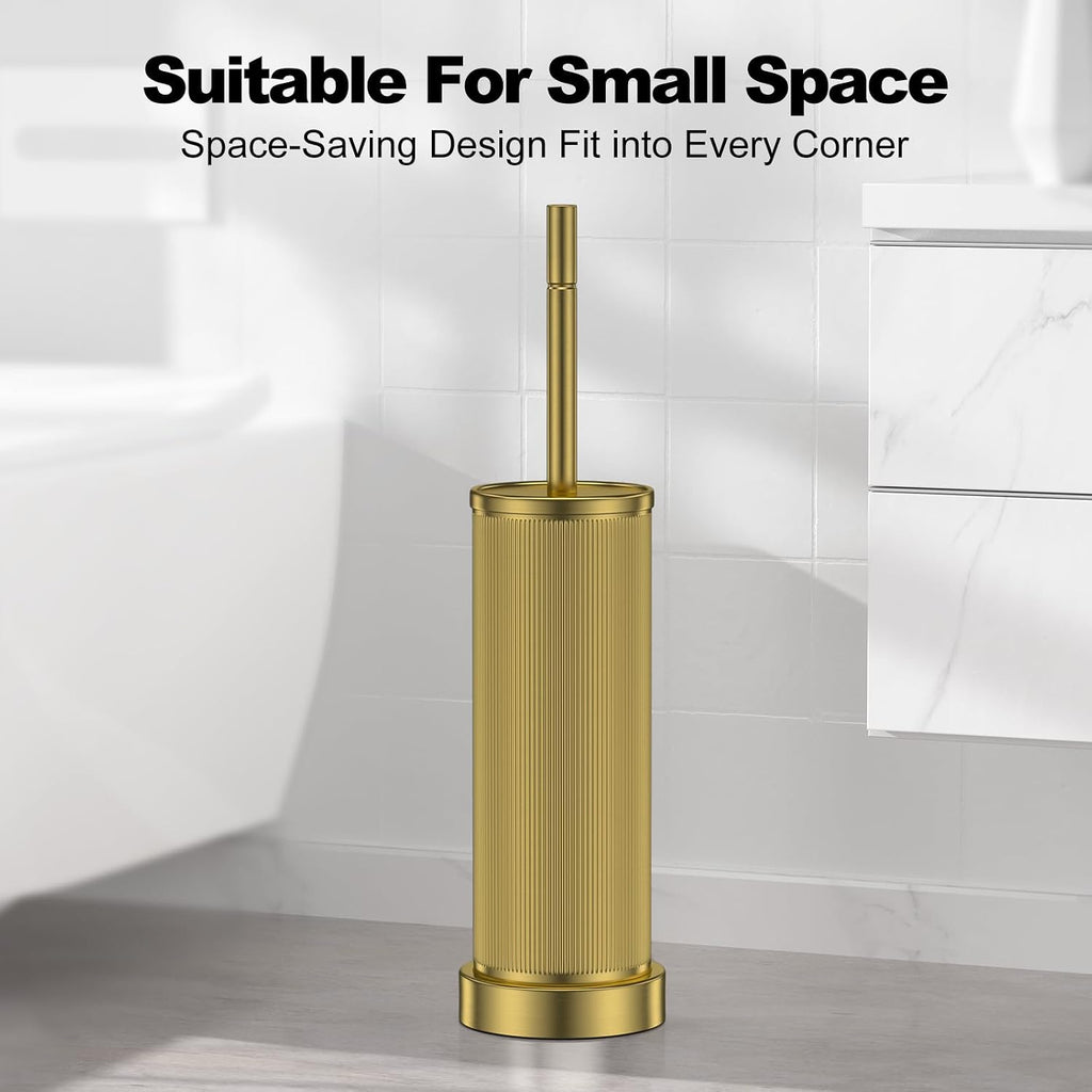 Metal Vertical Grain Toilet Bowl Brush and Holder Set Scrubber Warm Gold