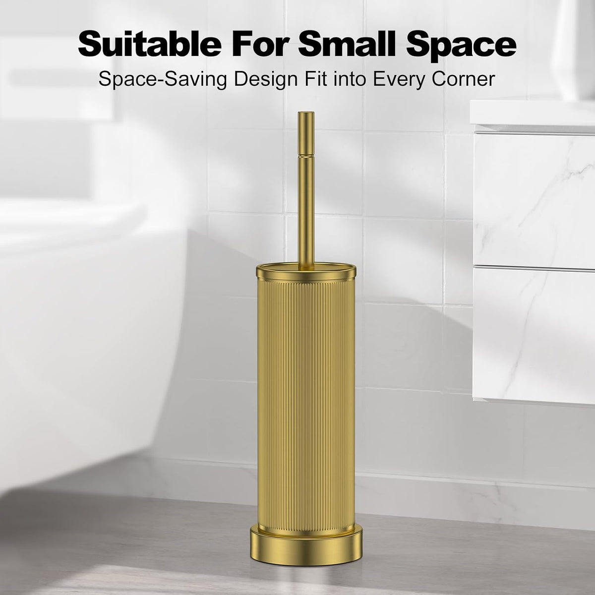 Metal Vertical Grain Toilet Bowl Brush and Holder Set Scrubber Warm Gold