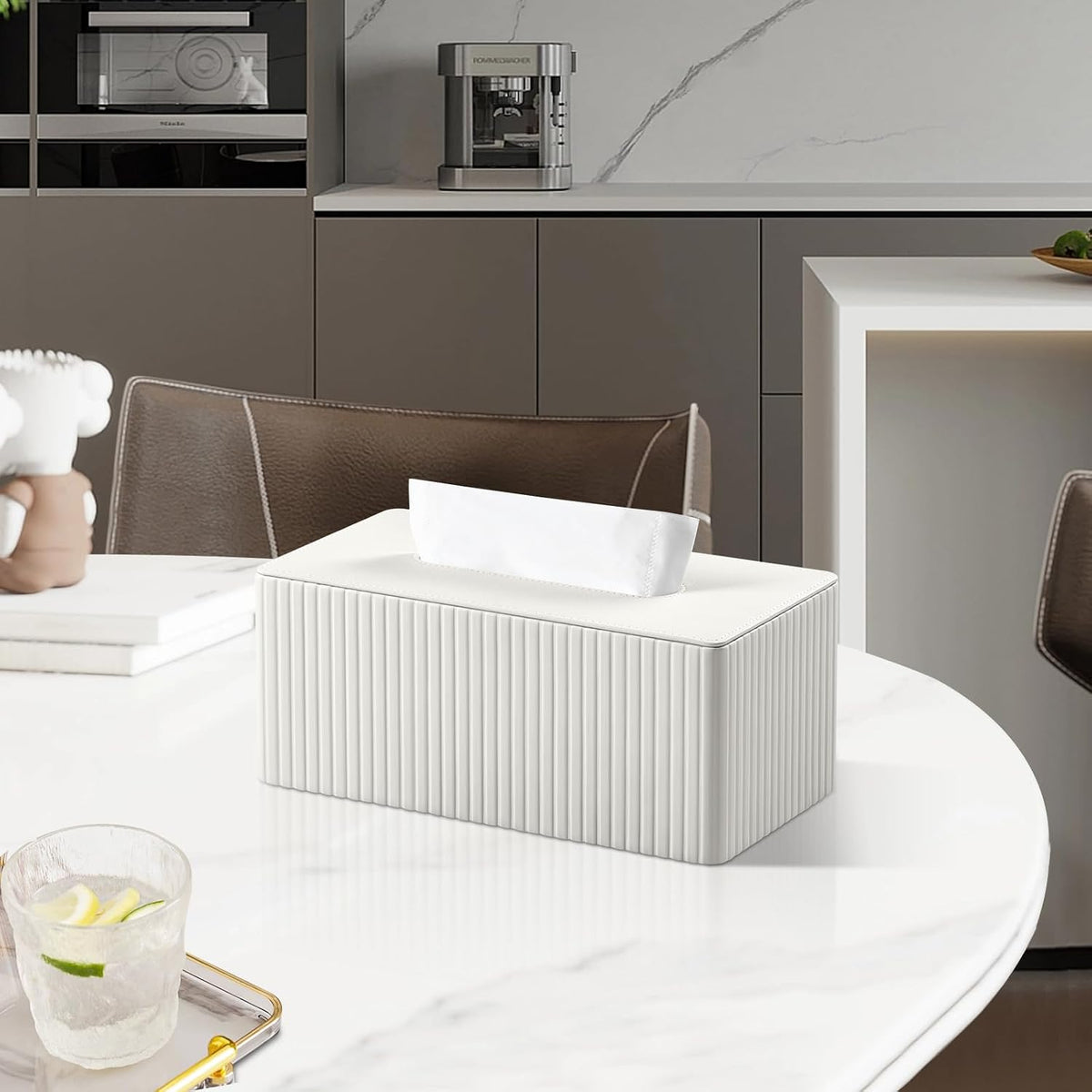 PU Leather Tissue Box Cover Rectangle (Ivory, Inner Height 3.9")