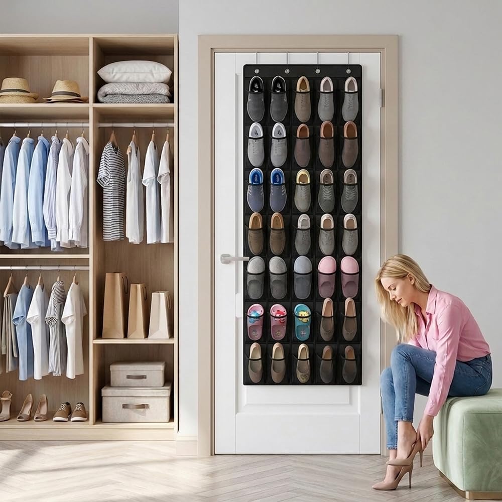 35 Pockets Over the Door Shoe Organizer, Breathable Mesh Hanging Shoe Rack