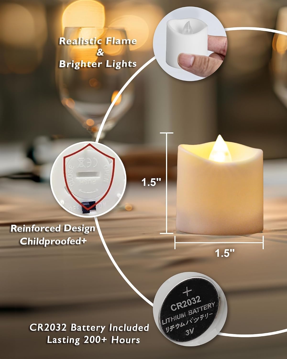 Homemory 24Pack White Flickering Flameless Votive Candles Led Tealights