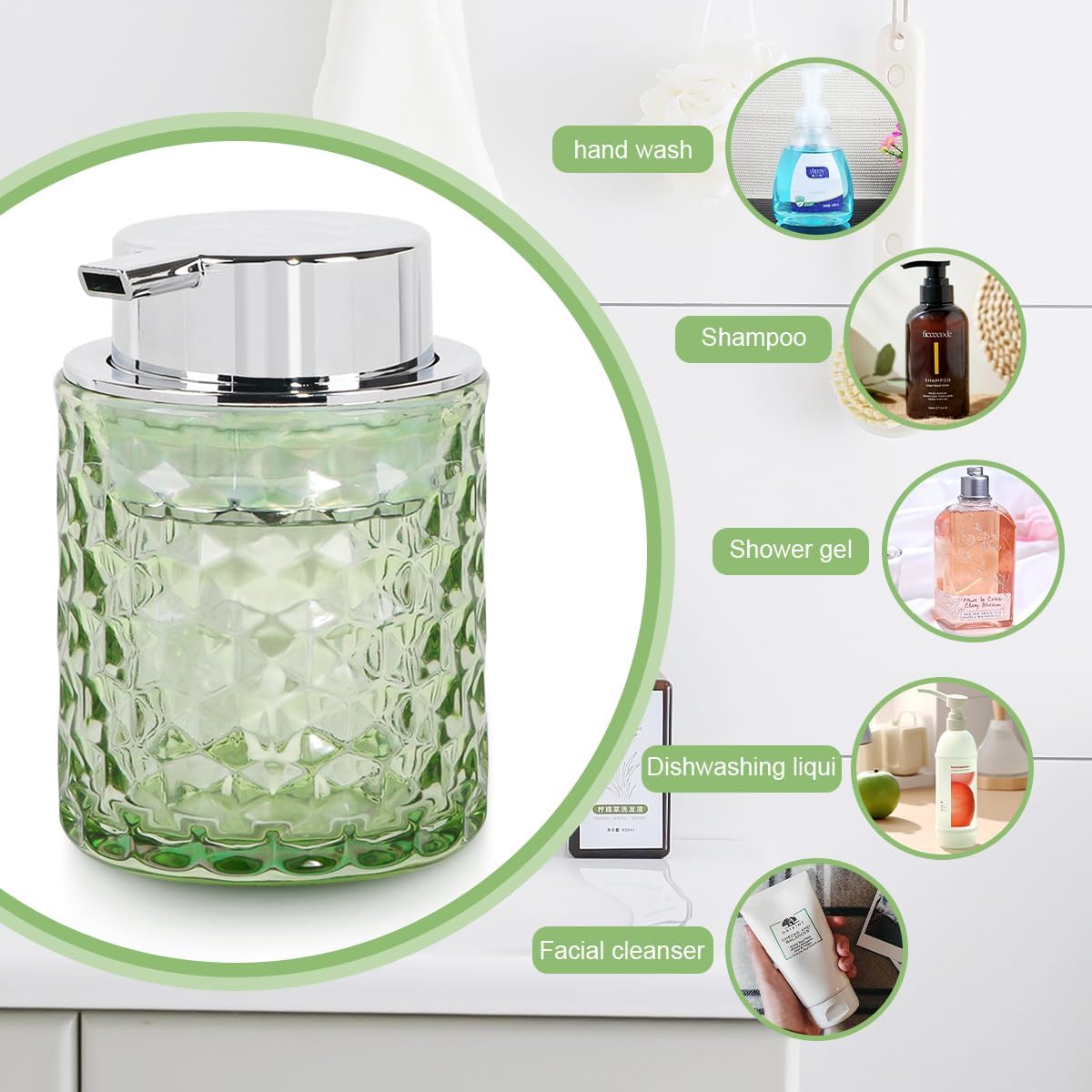 Foaming Soap Dispenser 10 Oz Green Glass Hand Soap Dispenser