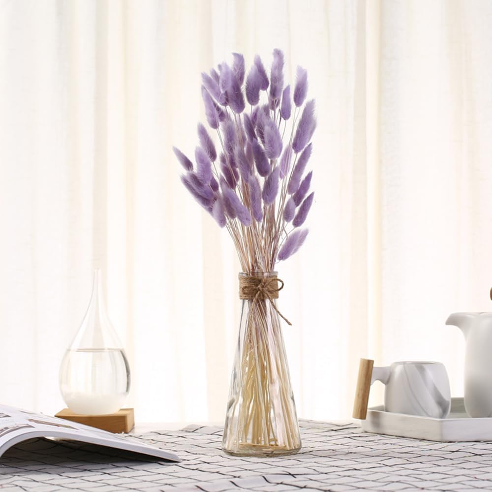 60PCS Rabbit Tail Grass Dried Flowers Dried Natural Floral (Purple)