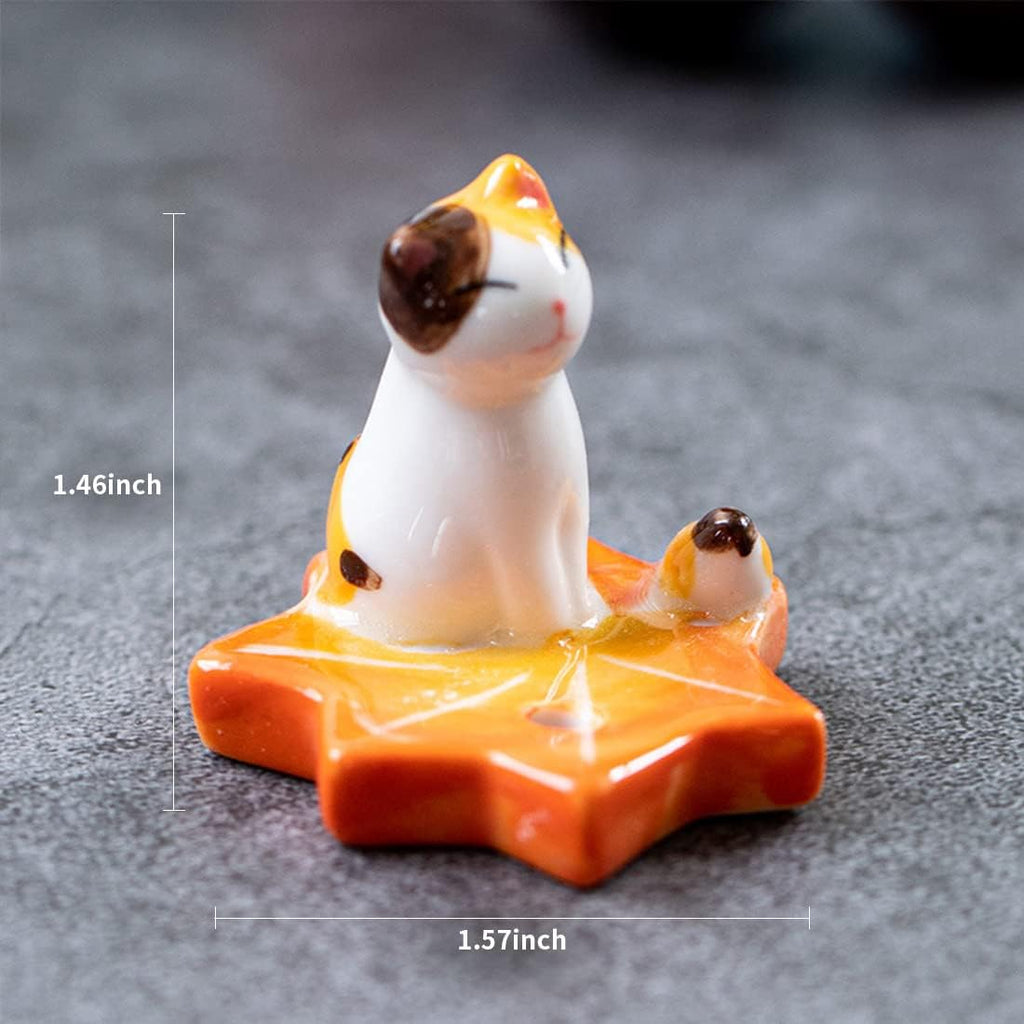 Set of 3, Japanese Mini Cute Kitty Cat Handmade Ceramic Incense Stick Holder or Incense Burner Holder, Adorable Animal Theme Inscent Tray for Home Decor Yoga Spa Meditation, 1.57 inch