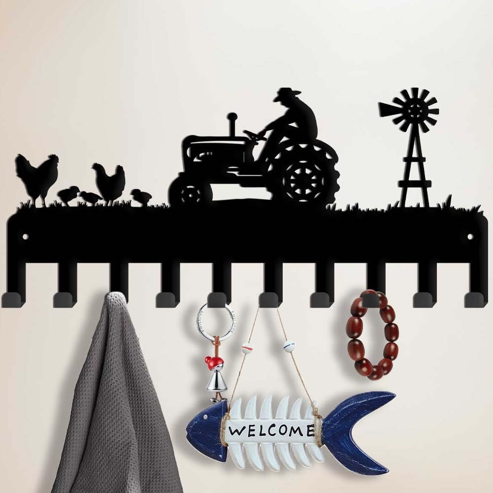 SUPERDANT Farm Metal Key Holder Farm Tractor Wall Mounted Key Organizer Key Hanger with Hooks Home Storage Hat Cloth Necklace Living Kids' Room Door Home Wall Decoration 33×15cm