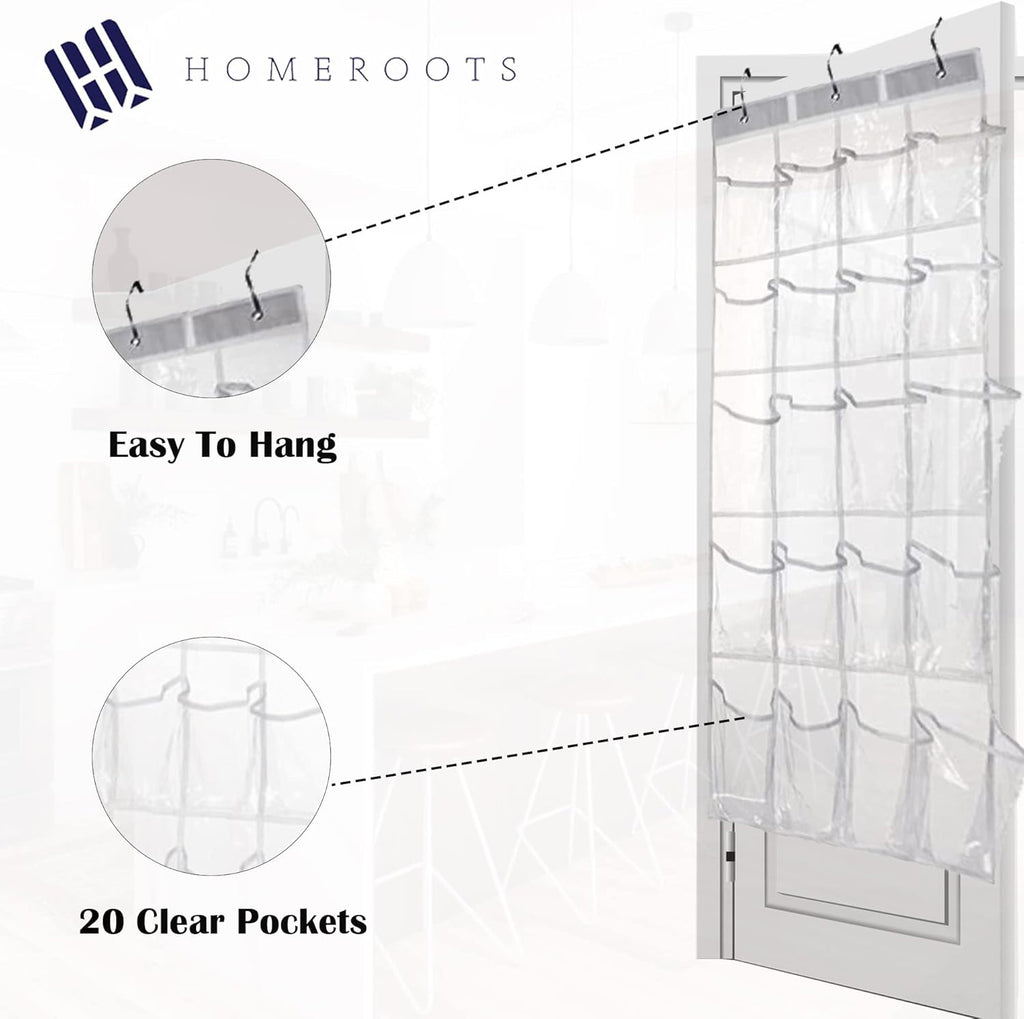 HomeRoots 2 Pack Minimalist Clear Over the Door Organizer with 20 Pockets, Over Door Organizer for Pantry, Bathroom, Closet Storage Door Organizer for Shoes and Toys