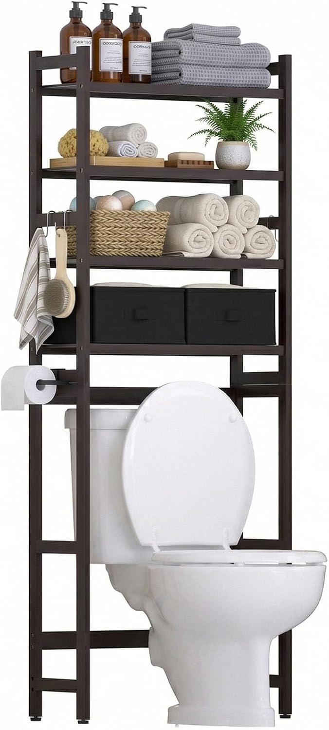 Homde Bathroom Over Toilet Storage Rack: Adjustable 4-Tier Bamboo (Brown)