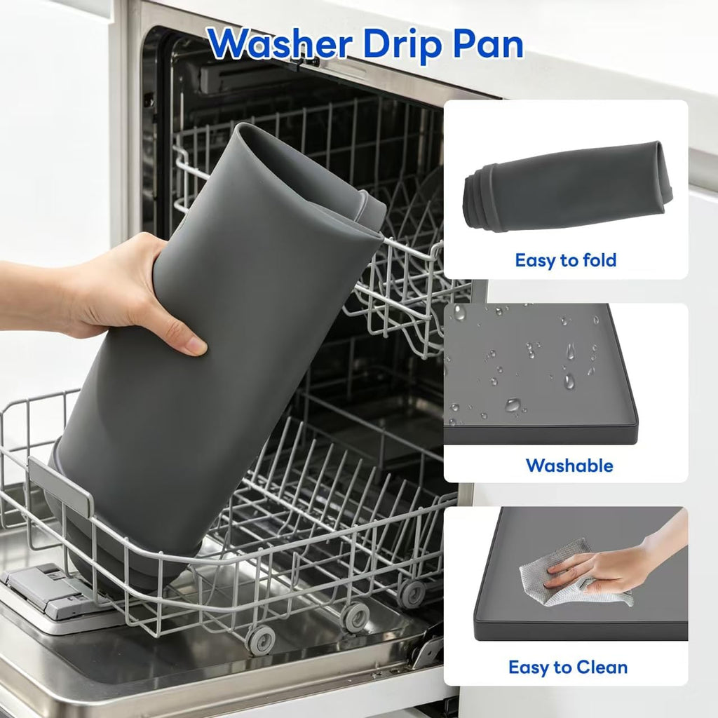 27"x27" Washing Machine Drain Pan Silicone Mat with 0.78" Raised Edge