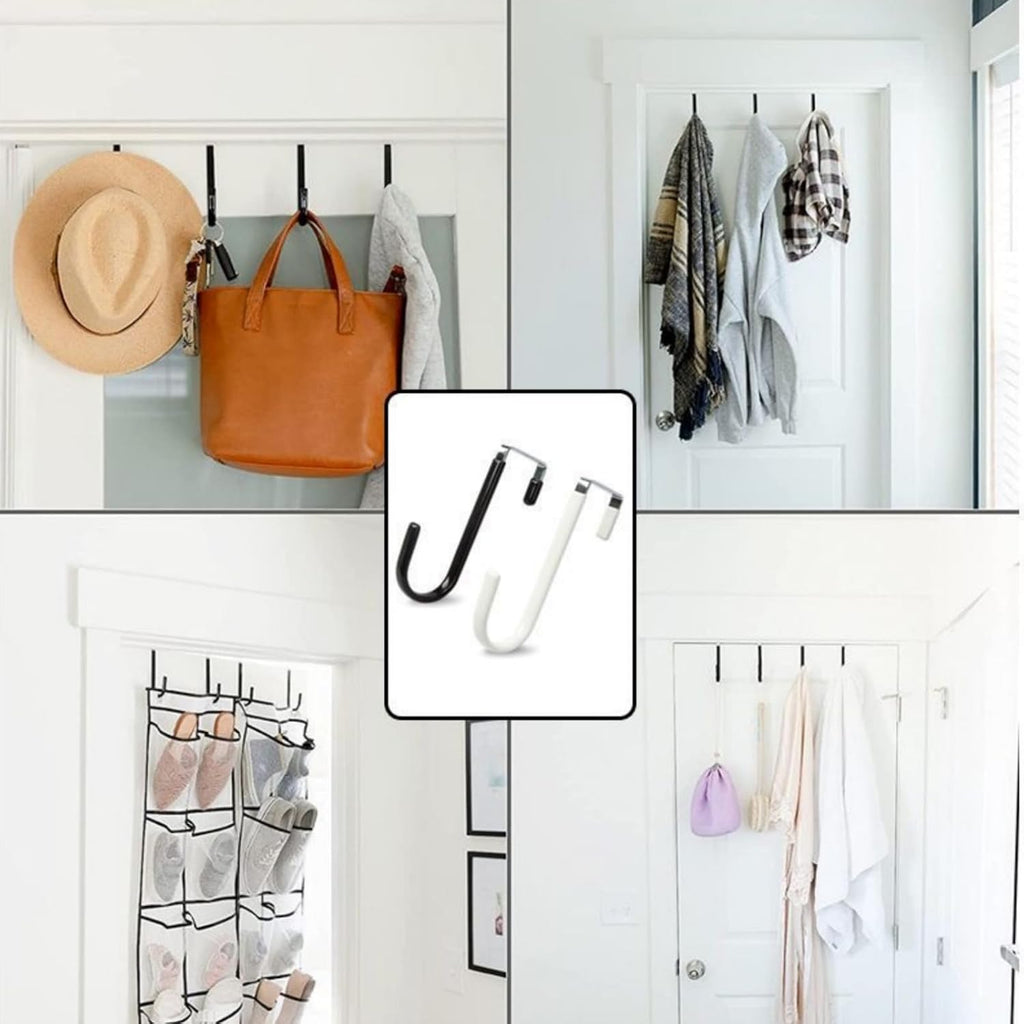 Over The Door Hooks, Door Hangers Hooks,Extra Long 5" Rustproof Organizer Hook with Soft Rubber Padding, No-Scratch Design for Towels, Robes, Coats, Bags (12 Pack White)