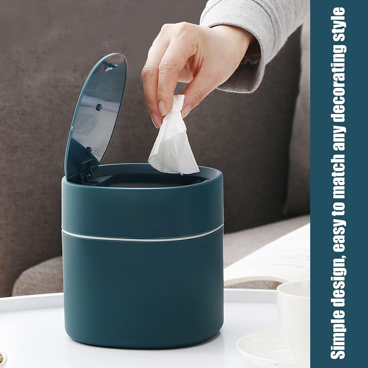 Mini Desk Trash Can with Pop-Up Lid Includes 180 Bags 0.5 Gallon, Blue