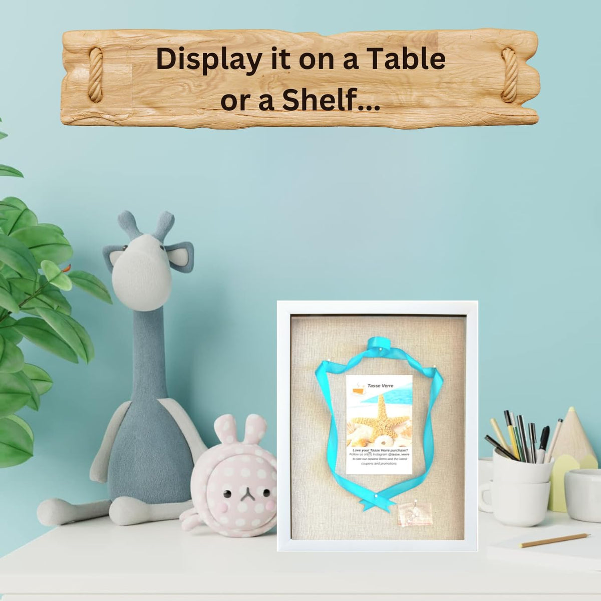 Tasse Verre 12x15 White Display Shadow Box (1-Pack) Frame w/Linen Background and 8 Stick Pins - Ready to Hang Shadowbox Picture Frame - Box Display Baby Memorabilia Wedding