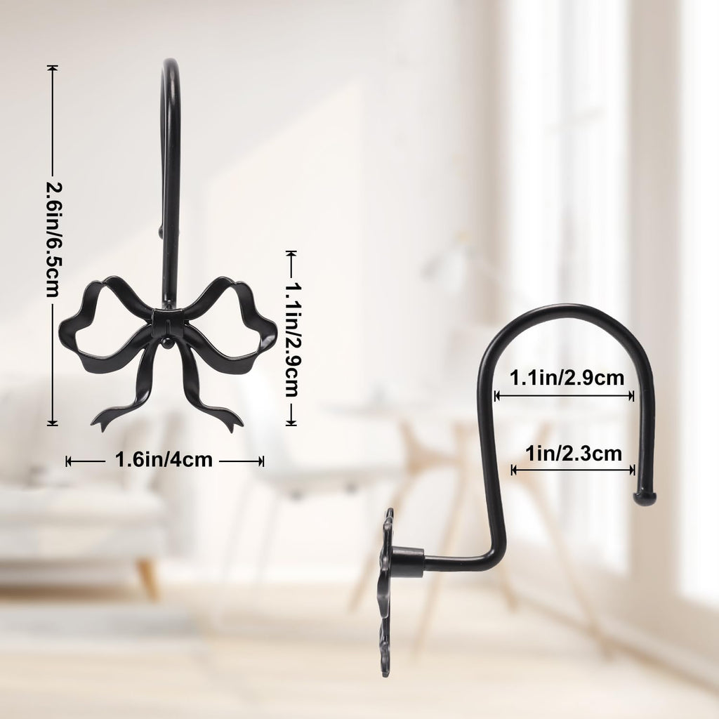 Bow Shower Curtain Hooks, 12-Pack Black Metal Decorative Bow Knot Rings