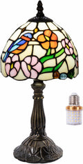 Small Tiffany Style 8 inch Bird Flower Stained Glass Table Lamp