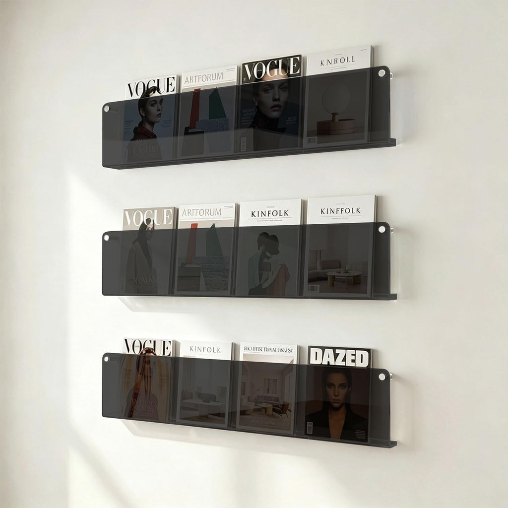 2-Pack 17" Black Acrylic Wall Mount Magazine Holder Rack Floating Shelf