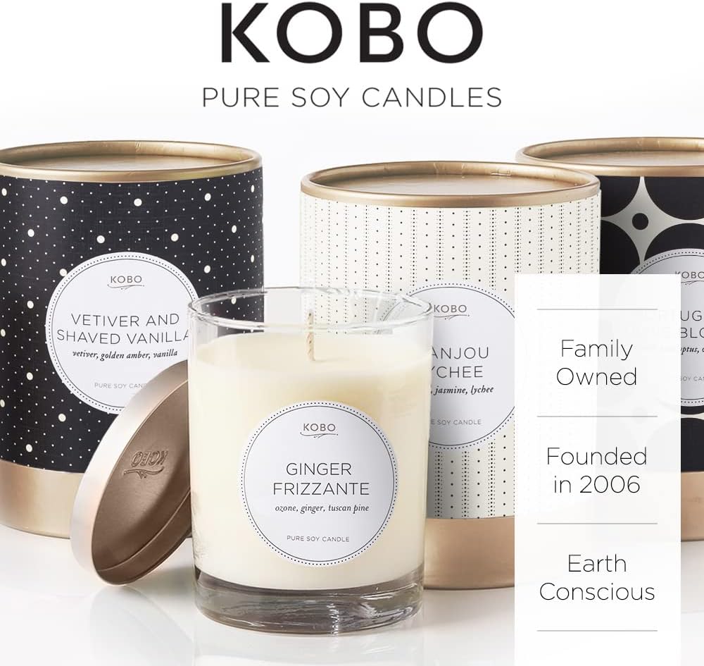 KOBO Vetiver & Shaved Vanilla Pure Soy Candle, 80 Hour Burn, 11 oz