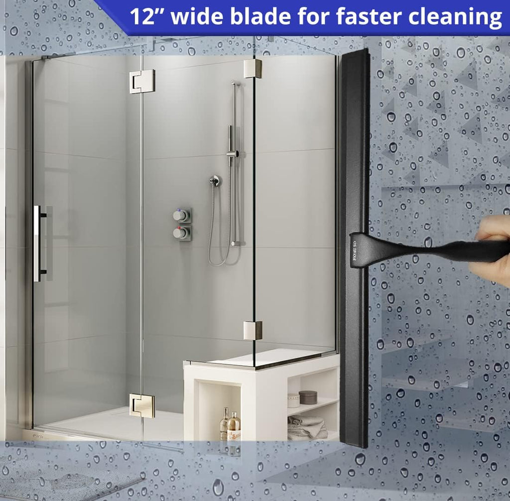 HOME SO Stainless Steel Shower Squeegee, Matte Black 12" Rubber Blade