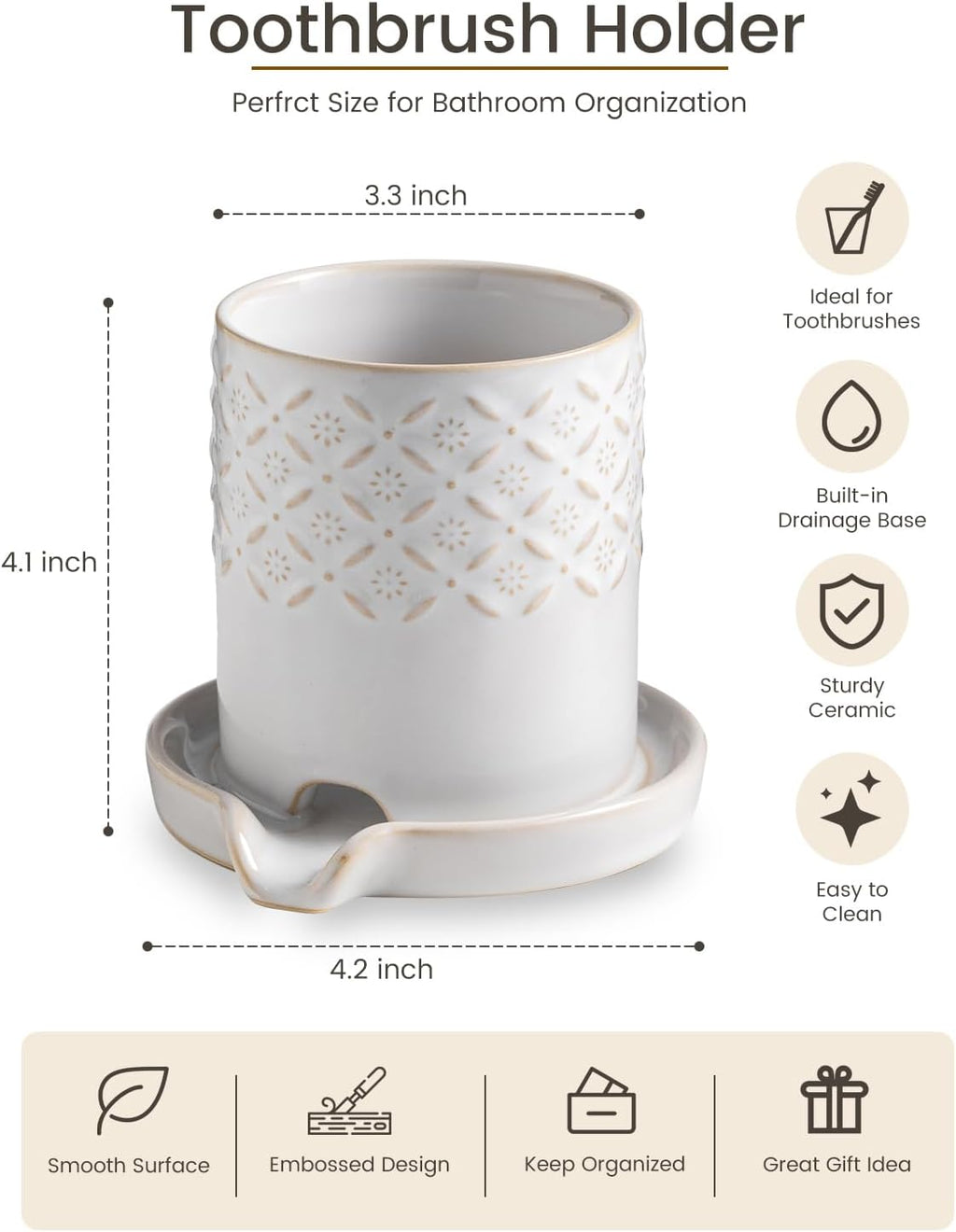 Zoeeker Toothbrush Holders for Bathrooms, Ceramic Toothbrush Holder Set