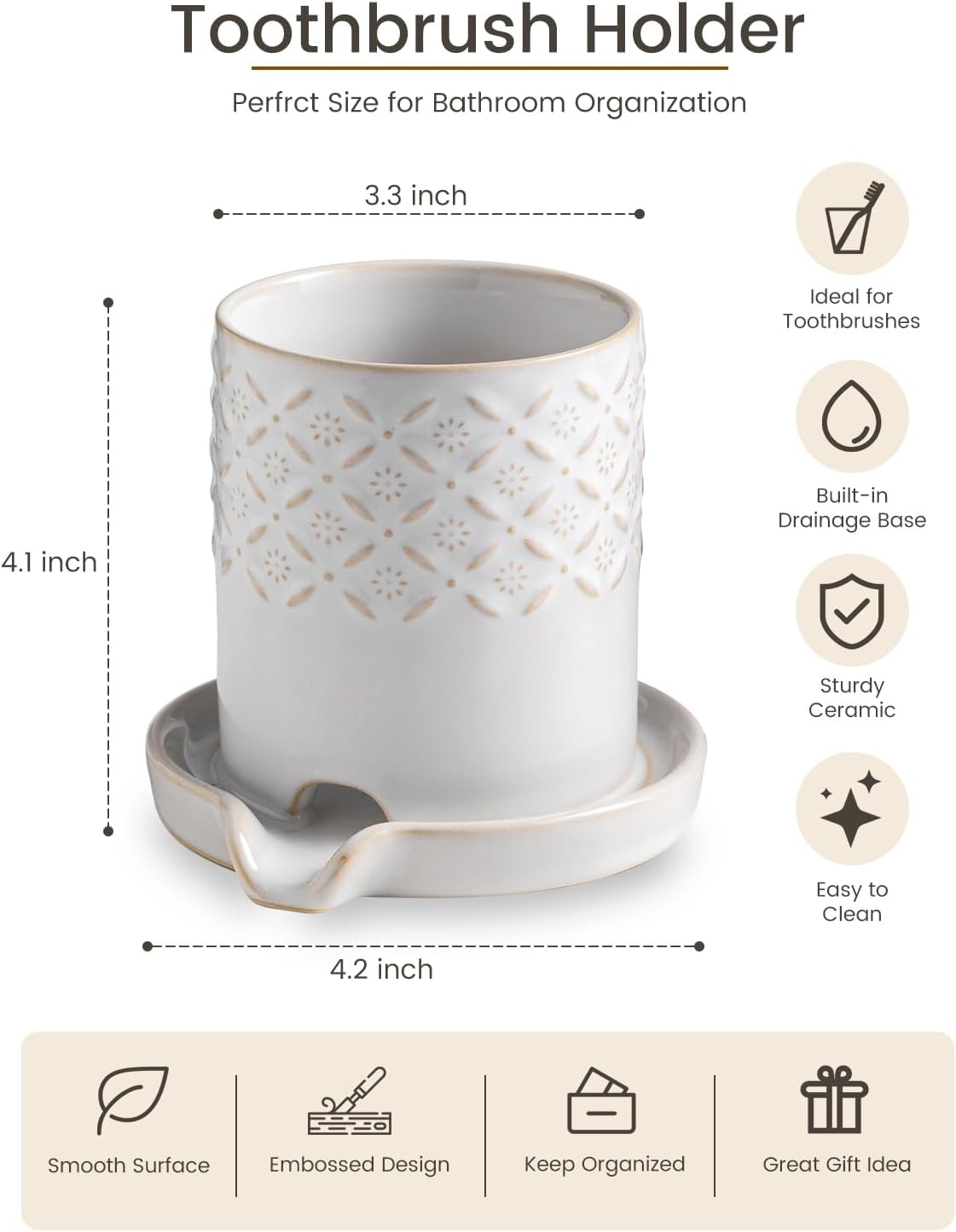 Zoeeker Toothbrush Holders for Bathrooms, Ceramic Toothbrush Holder Set