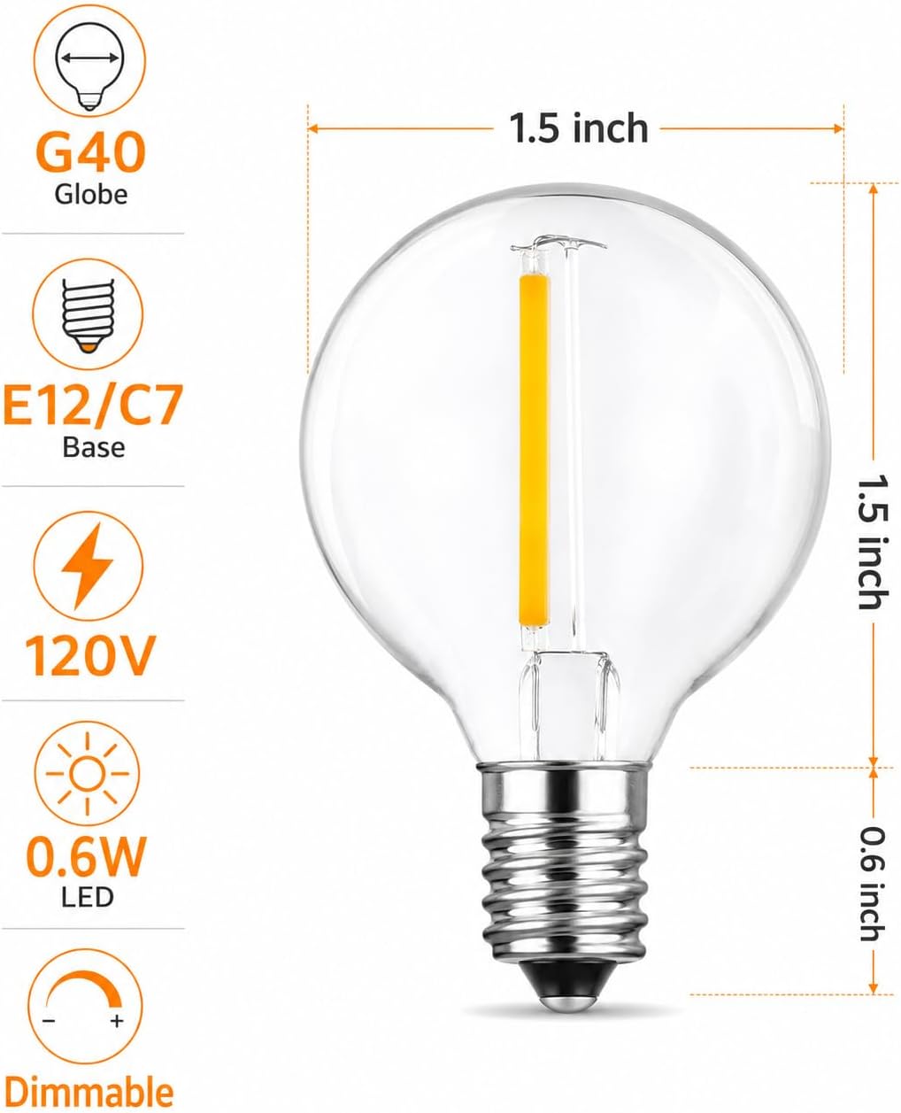 Abeja G40 LED Replacement Bulbs, 0.6W Shatterproof Globe Bulb