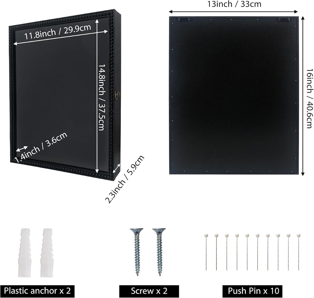 Beaded Shadow Box Frame 13x16, Black Wedding Keepsake Memory Display Case