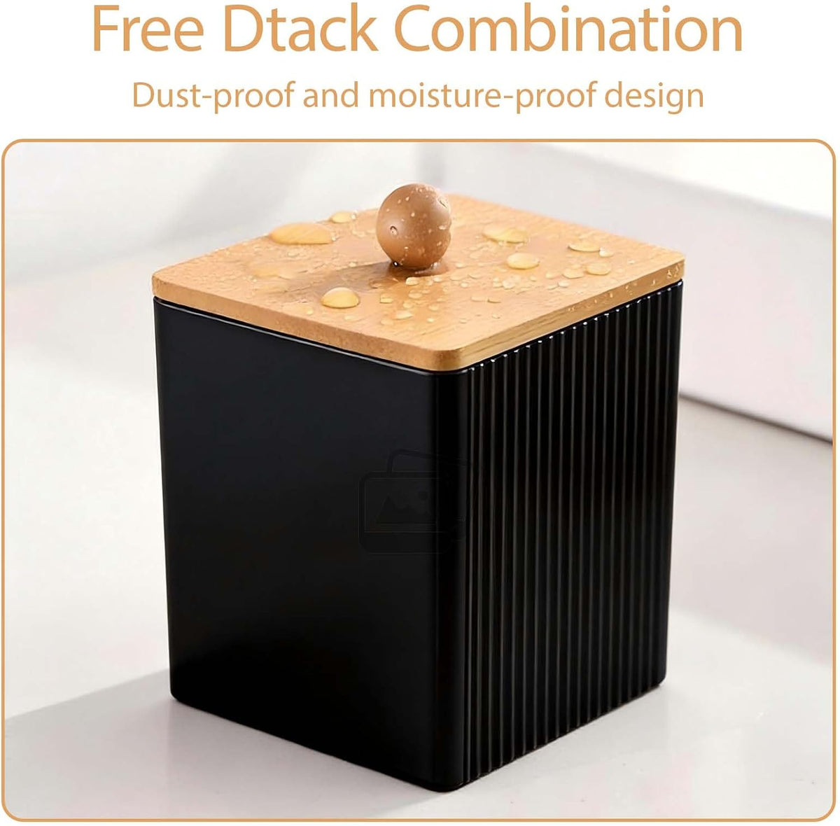 Cotton Round Holder 2Pcs Qtip Container with Lid, 3.77×3.14×3.14 Inches Black Acrylic Square Cotton Swab Holder with Bamboo Lid for Cottons Balls Swabs Floss Picks Canisters