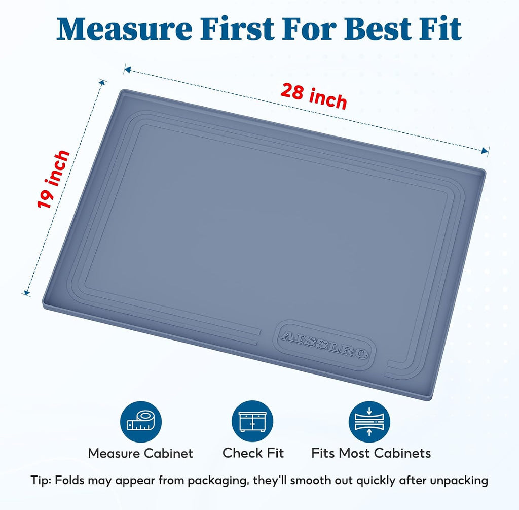 Waterproof Under Sink Mat 28"x19", Silicone Mat, Dark Blue