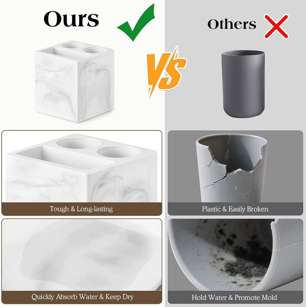 Luxspire Toothbrush Holder, 3 Slots, Marble White