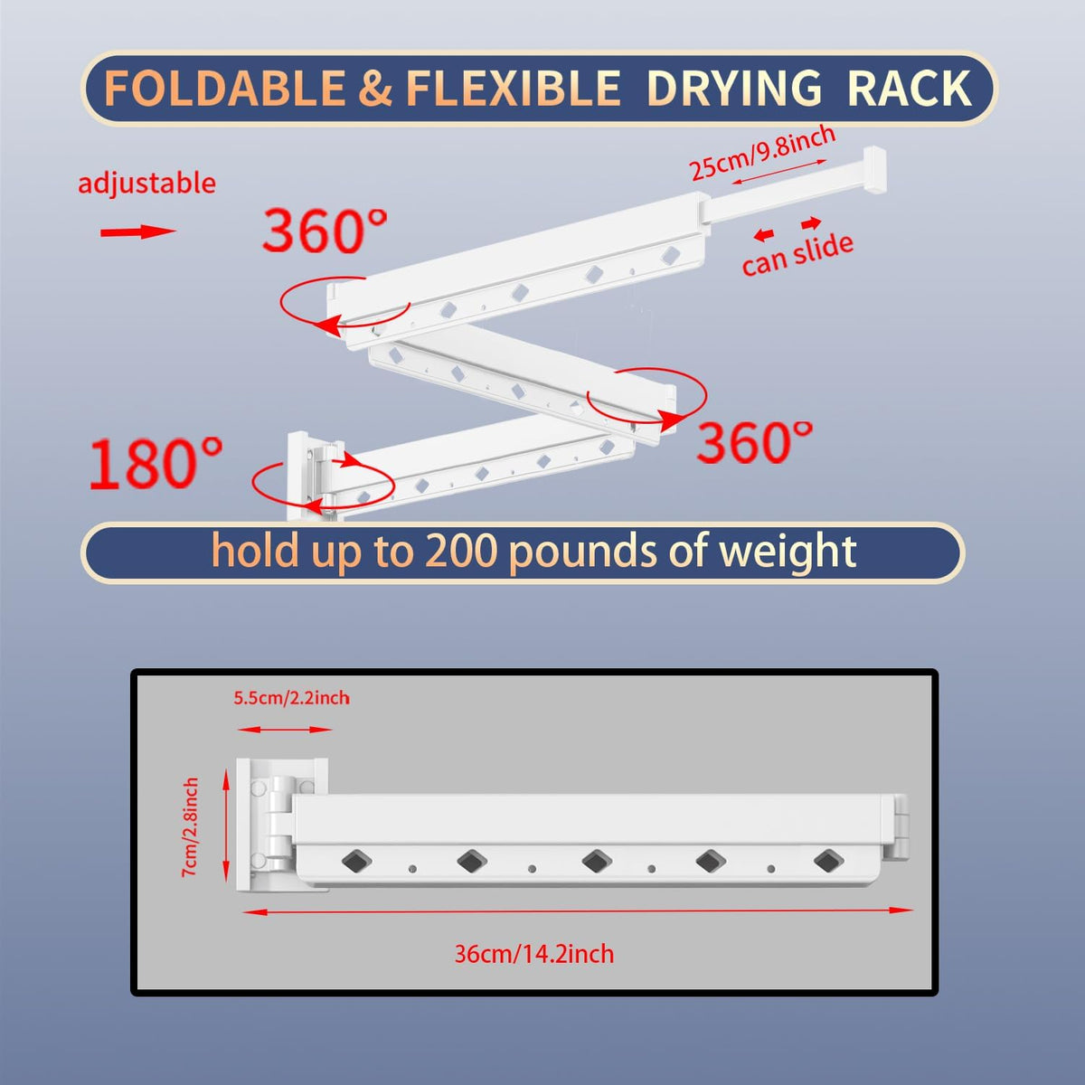 Clothes Drying Rack, Laundry Drying Rack Wall Mount for Bathroom, Retractable and Foldable Clothes Hanging Rack for Indoor, Space Saver for Laundry Room, Balcony, Closet, Bedroom(3-Fold),White