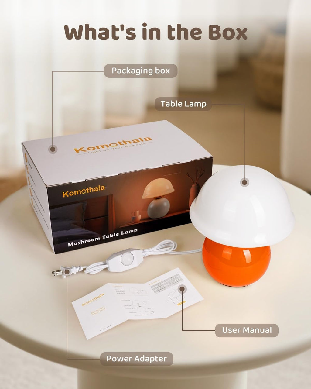 Glass Mushroom Lamp, Dimmable Bedside Table Lamp (Orange)