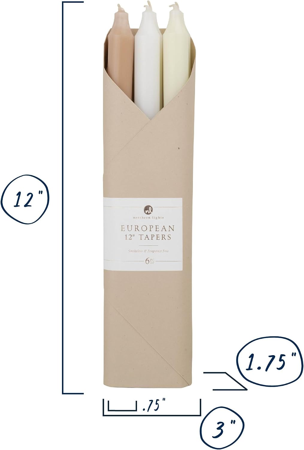 Northern Lights Candles - 12" 6pk Taper Combo - Linen Closet - 72743
