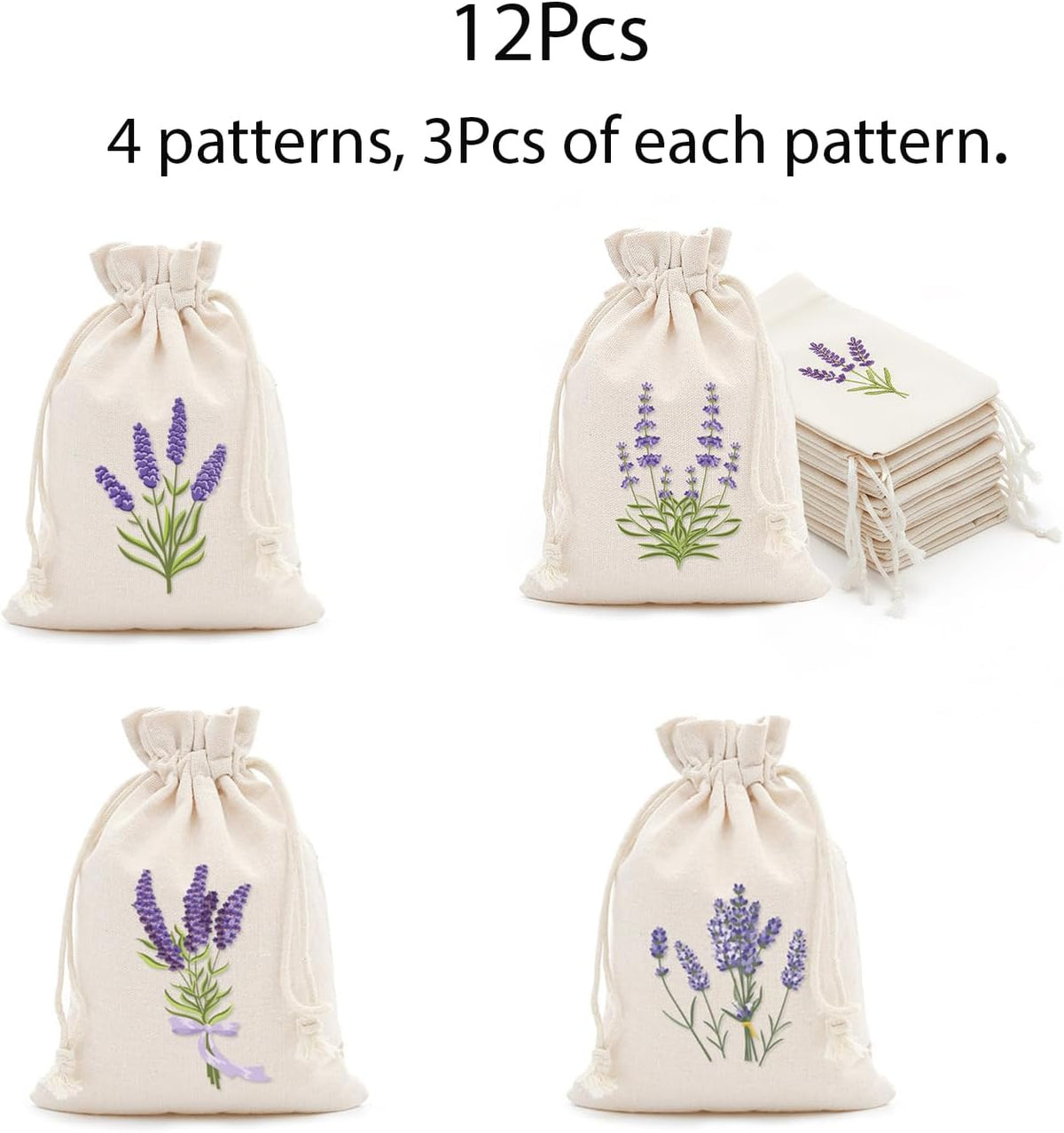12 Pcs Sachet Bags Empty Small Sachet Bags for Fragrance Handmade Scent Sachets Lavender Pattern(13x18cm, Natural Cotton)