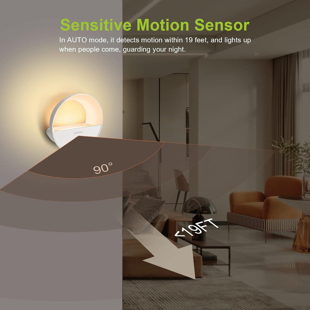 AURAXY Rechargeable Battery Night Light, Motion Sensor Night Light, LED Warm White Magnetic Stick-on Motion Sensored Hallway Light, with Dusk to Dawn Sensor for Stairs, Wall, Closet, Cabinet (6 Pack)