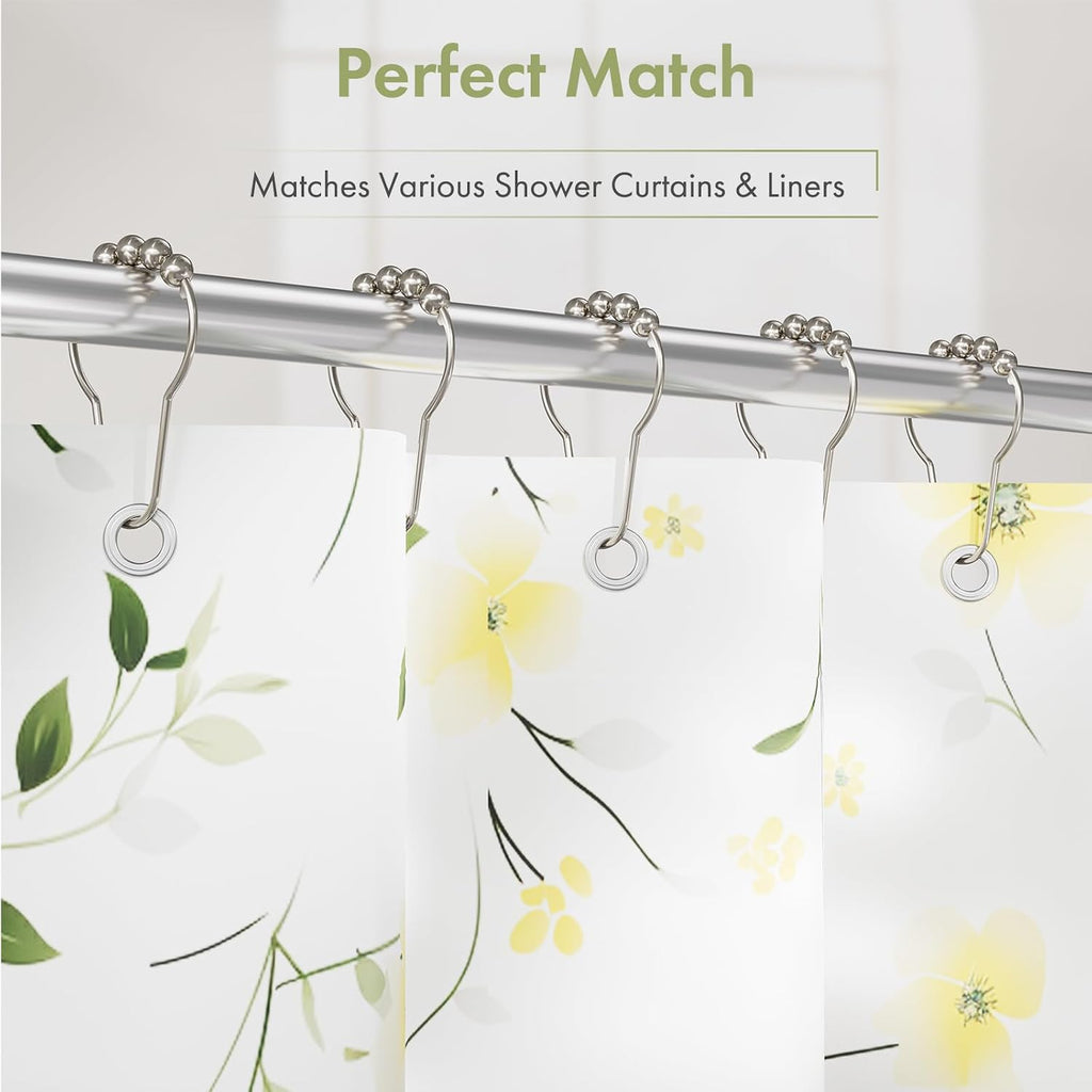 Amazer Shower Curtain Hooks, Decorative Shower Curtain Hooks Smooth, 12pcs Shower Hooks and 13ft Clear Curtain Hooks Prevents Shower Hooks from Snagging