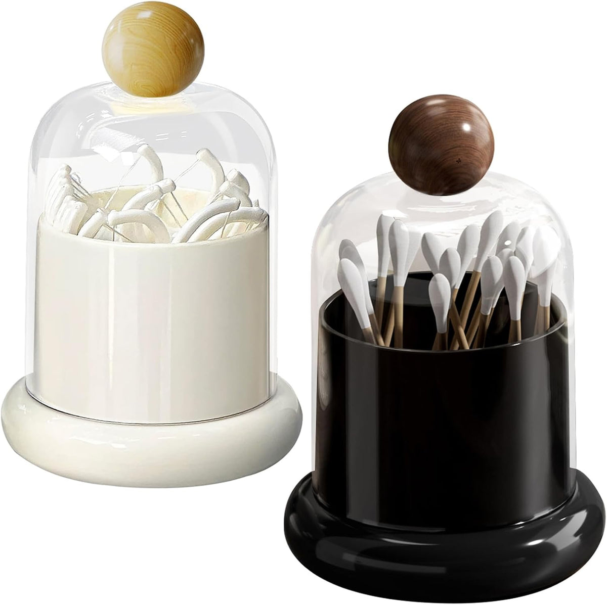 2 Pack Qtip Holder Dispenser,Bathroom Organizers and Storage，Black&White