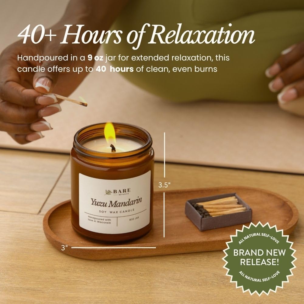 Bare Botanics 9oz Non Toxic Soy Candle Warm Vanilla Oak - 40+ Hour Burn