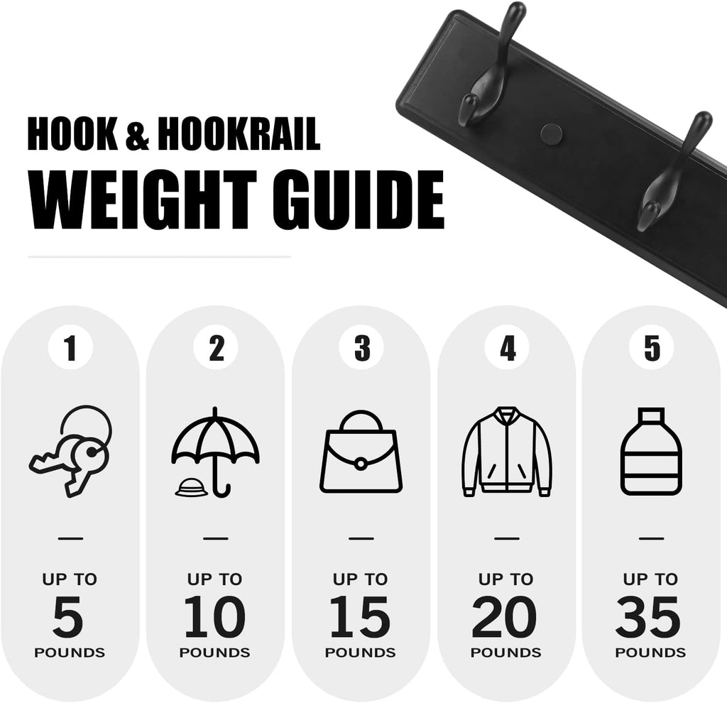 Badiano Heavy Duty Wooden Coat Rack, Wall-Mounted Organizer, 14 Inch, Black