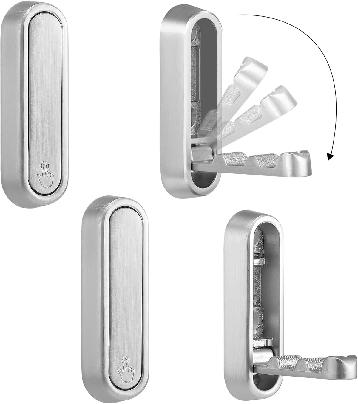 Foldable Wall Hook, Silver, 4 Pack, Screw Mounted, Heavy Duty Coat Hooks