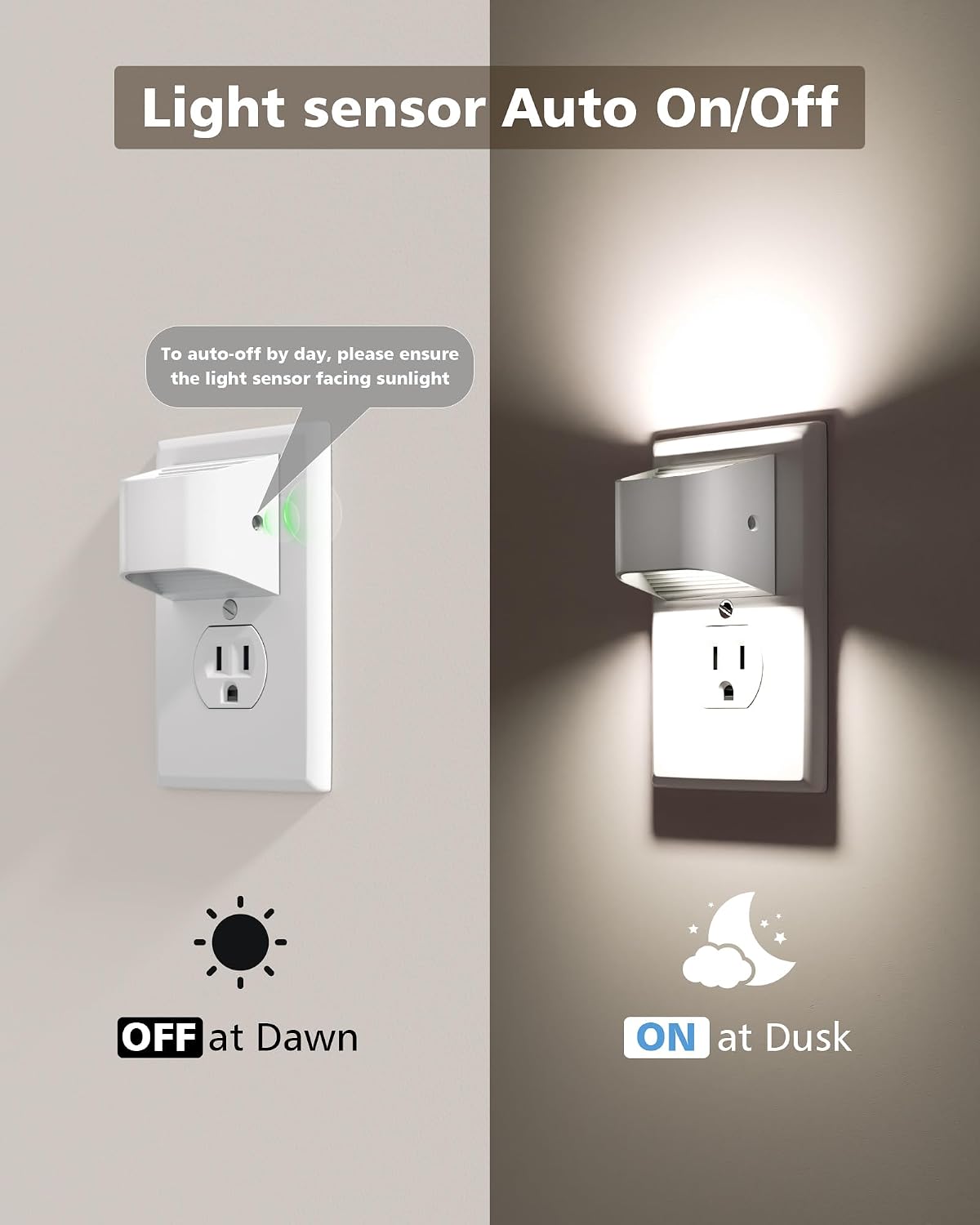 VOLISUN LED Night Light Cool White, 4 Pack Up and Down Night Lights Plug into Wall with Dusk to Dawn Light Sensor, 6000K Nightlight for Hallway, Bedroom, Bathroom, Kitchen White