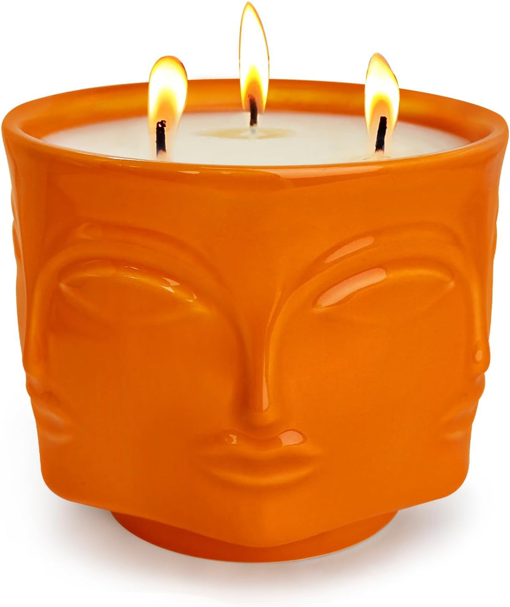 Strong Pumpkin 3 Wick Orange Large Candle, 20oz, Ceramic, Outdoor Scented Candles, 100% Soy, for Home Scented, Yoga, Meditation, Patio, Table Decor, Beautiful Candle Jars