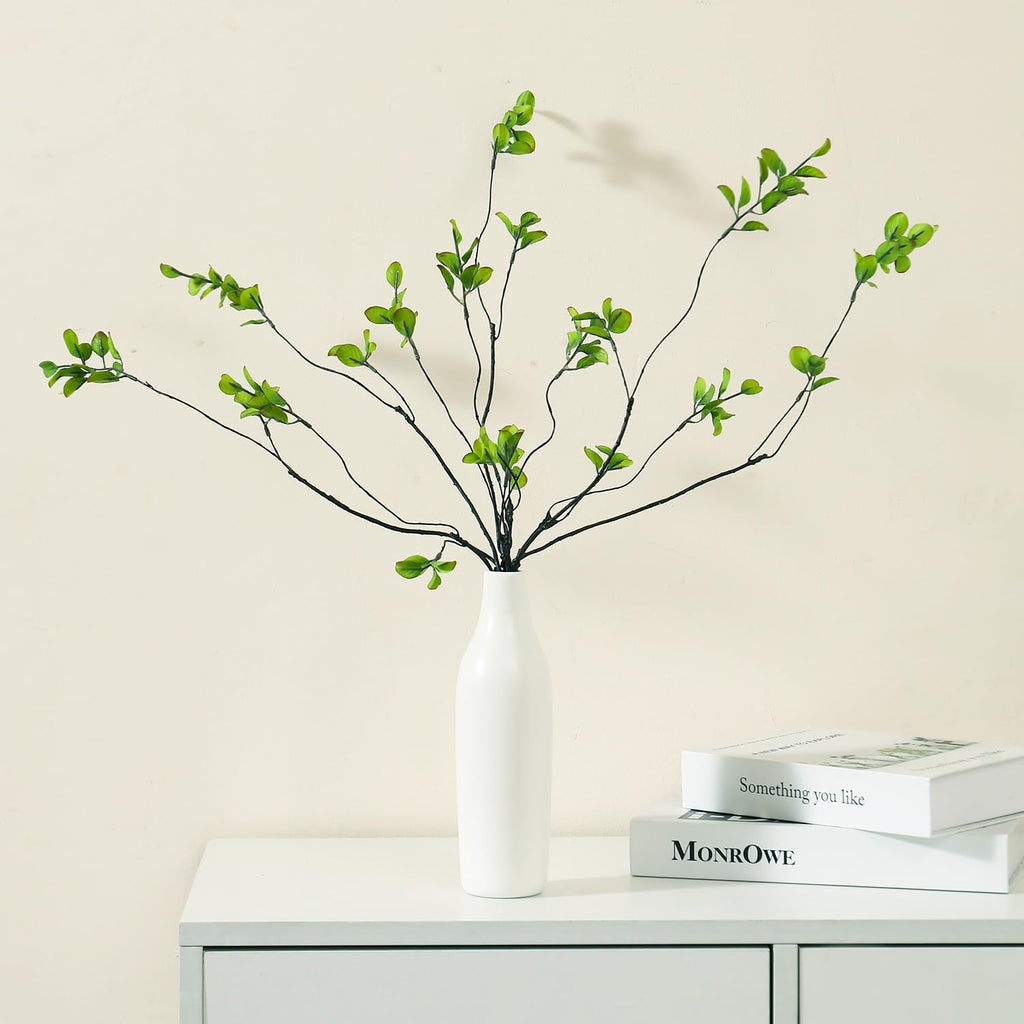 5Pcs Artificial Ficus Branches with Vases, Faux Eucalyptus Greenery Stems in Flower Vase,Fake Eucalyptus Plant for Home Bathroom Living Room Decor,Centerpiece Table Decoration