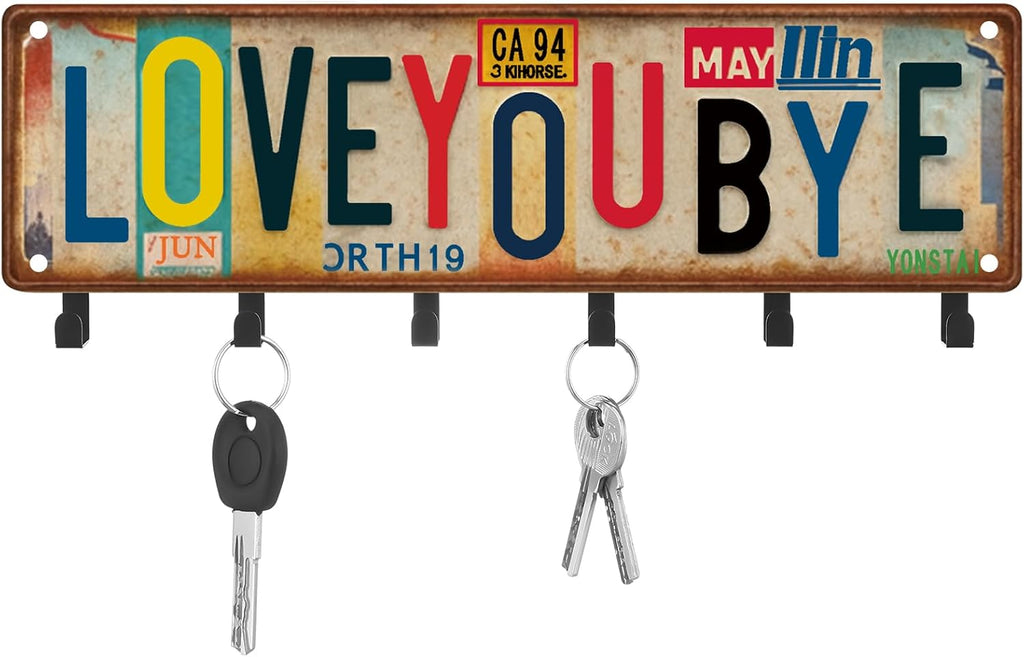 Love You Bye Key Holder Wall Mount Hook,Vintage Style,11.8 X 4