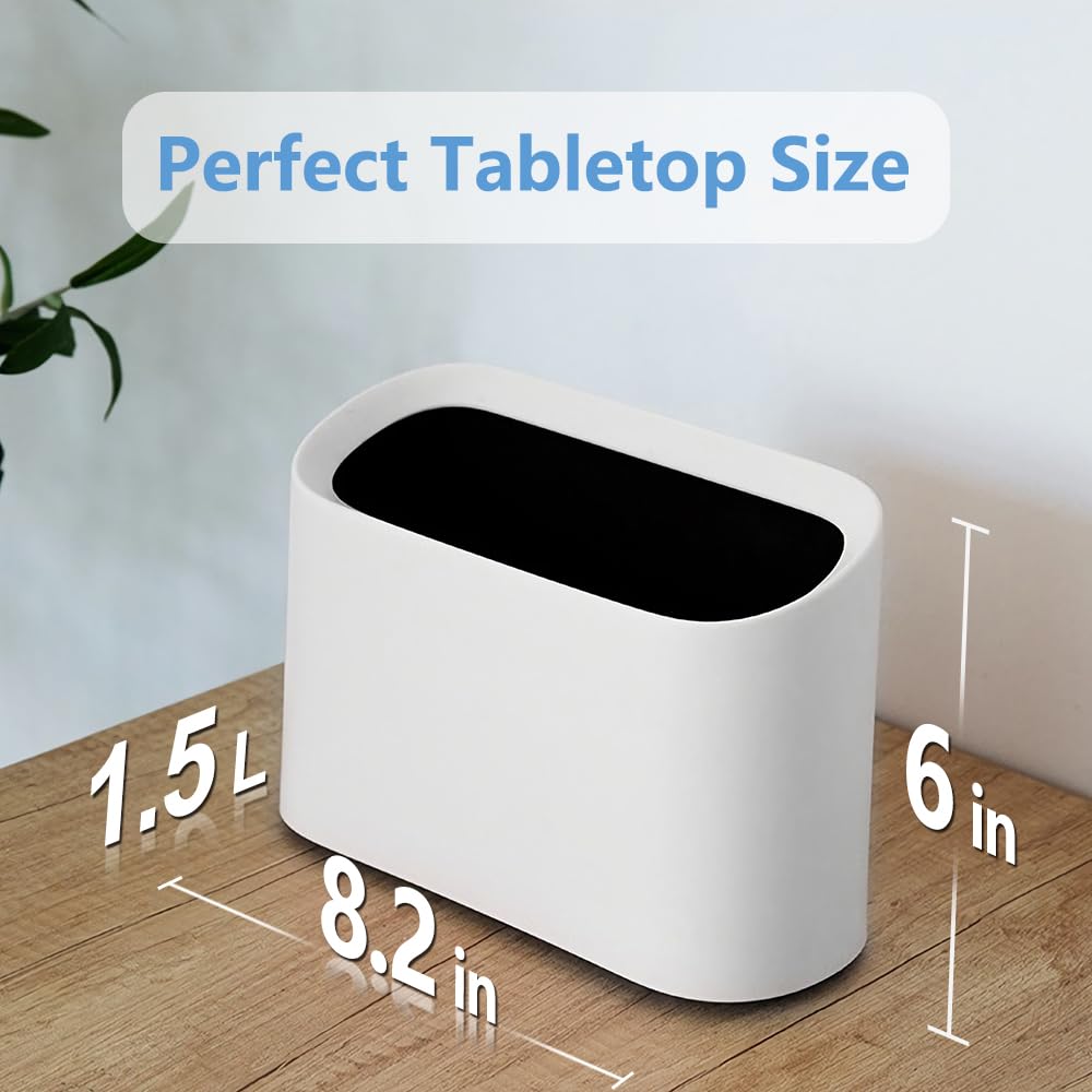 AYADA 0.4 Gal Mini Trash Can for Desk with Inclined Opening (White)