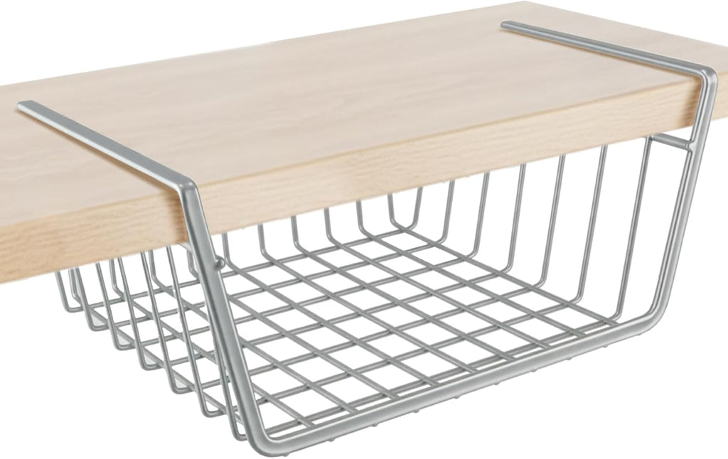 DecorRack Under Shelf Wire Baskets, Space-Saving Organizer, Silver (2 Pack)