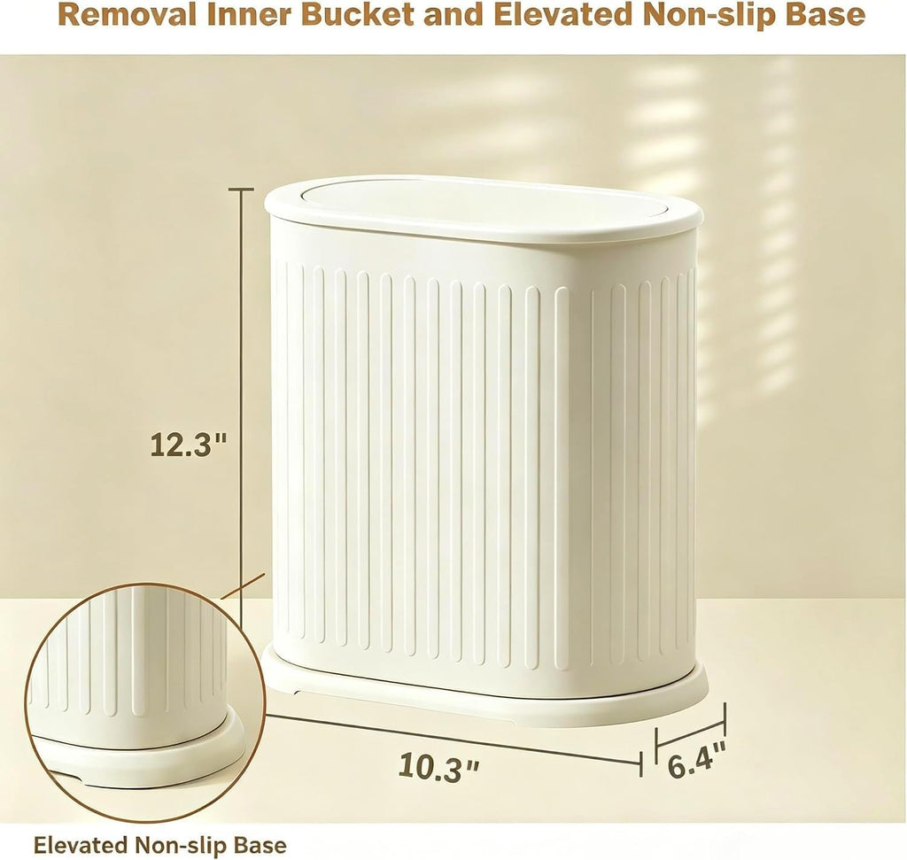 Small Bathroom Trash Can with Lid Push Top,Dog Proof Wastebasket