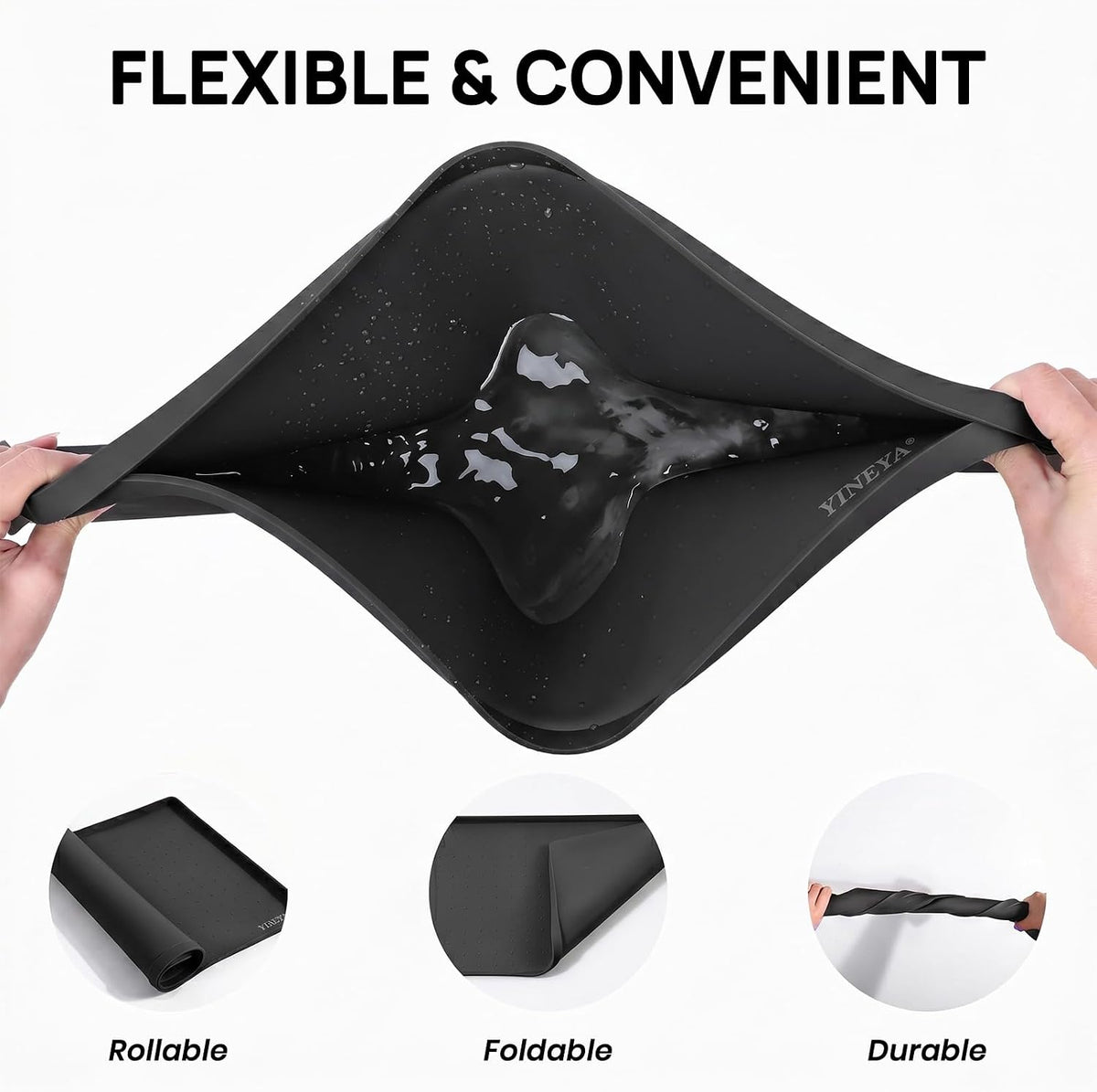 YINEYA 2 Pack Silicone Dog & Cat Food Mat Waterproof 18" x 12", Raised Edge Dog Bowl Mat for Food and Water, BPA-Free Non-Slip Pet Feeding Mats for Floors, Multifunctional Silicone Mat (Black)