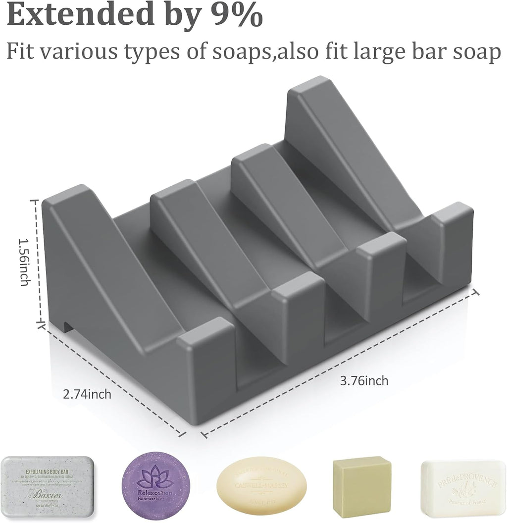 Silicone Soap Dish,1PCS Self Draining Bar Soap Holder for Shower,Dark Gray