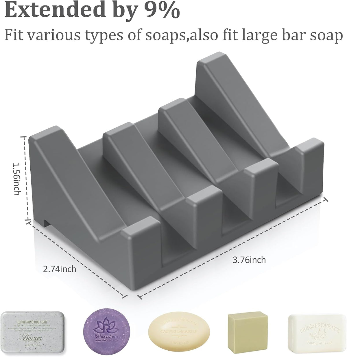 Silicone Soap Dish,1PCS Self Draining Bar Soap Holder for Shower,Dark Gray