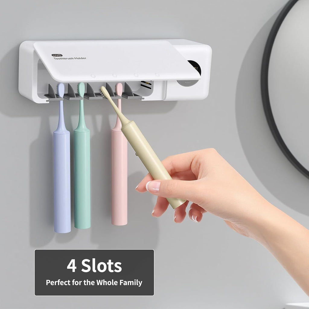 UV Toothbrush Sanitizer Holder w/Charger & 3 Premium Toothbrushes