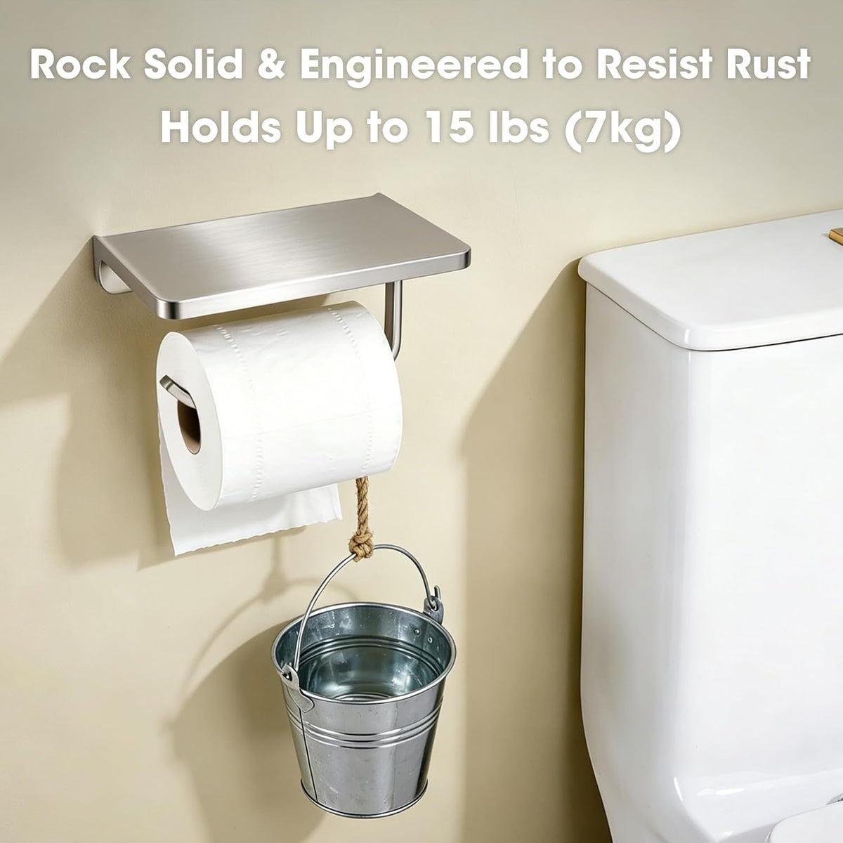 TRUSTMI Toilet Paper Holder with Shelf & Phone Stand, Brushed Nickel