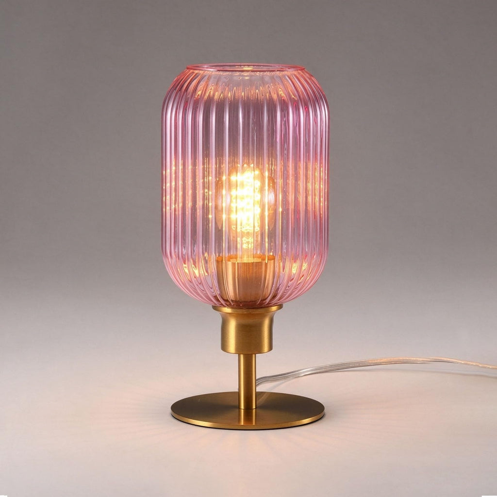 Mid Century Glass Table Lamp, Timer Build-In, Dimmable Desk Lamp, Pink